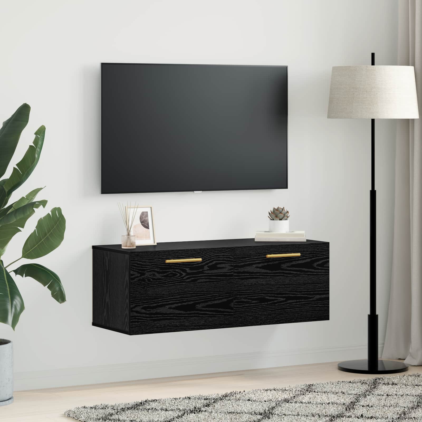 Wandschrank Schwarz Eichen-Optik 100 x 36,5 x 35 cm
