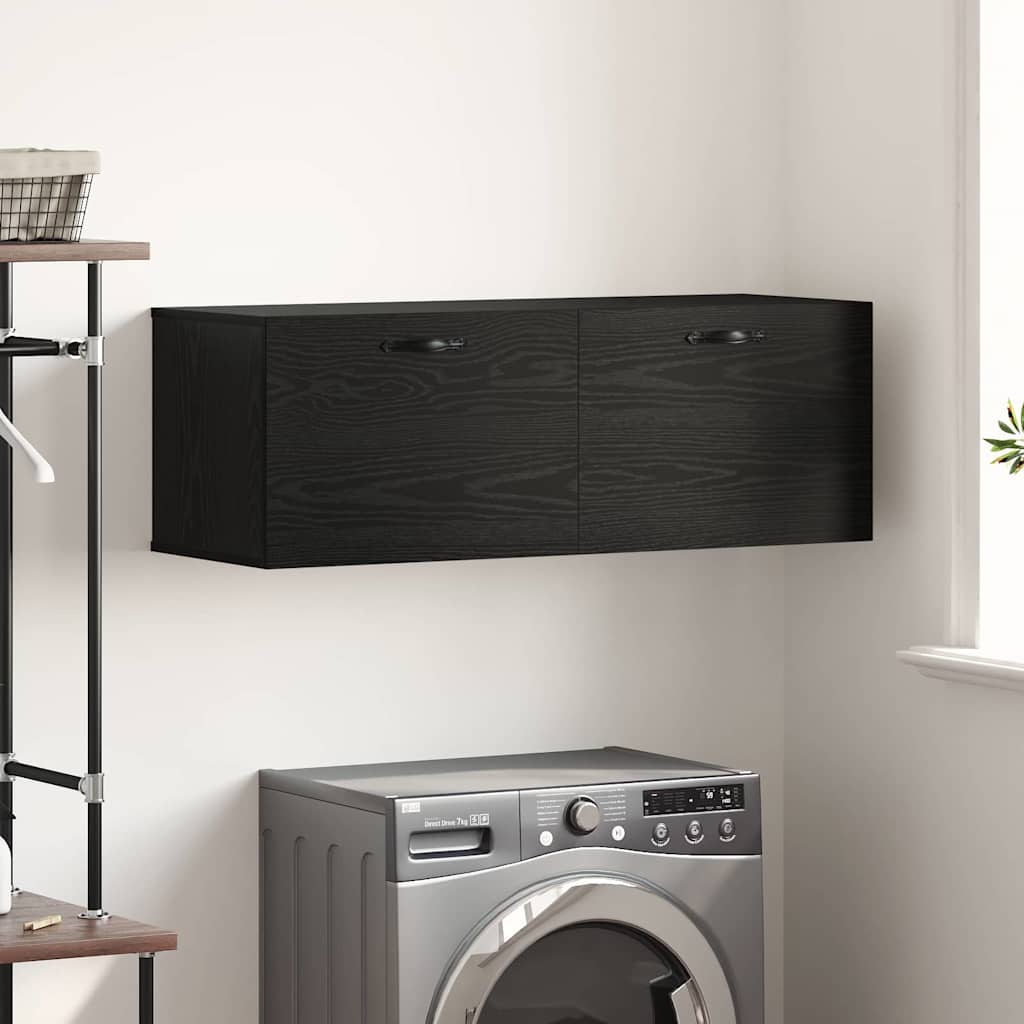 Wandschrank Schwarz Eichen-Optik 100 x 36,5 x 35 cm