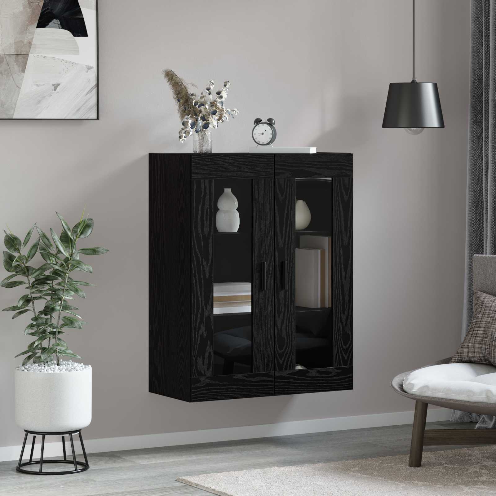 Wandschrank Schwarz 69,5 x 34 x 90 cm Holzwerkstoff