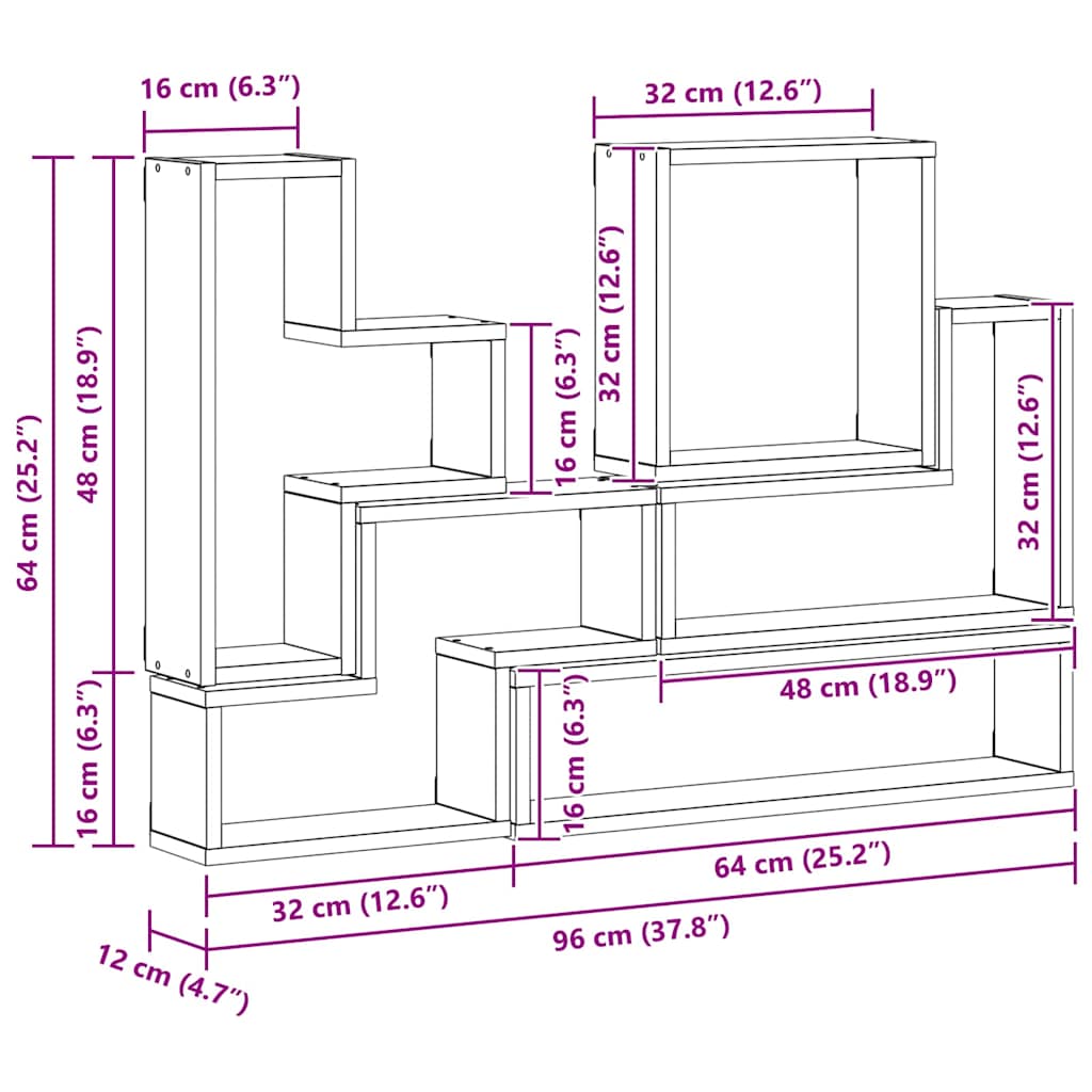 Wandregal Wandmontiert mit Speicher Altholz 96 x 12 x 64 cm