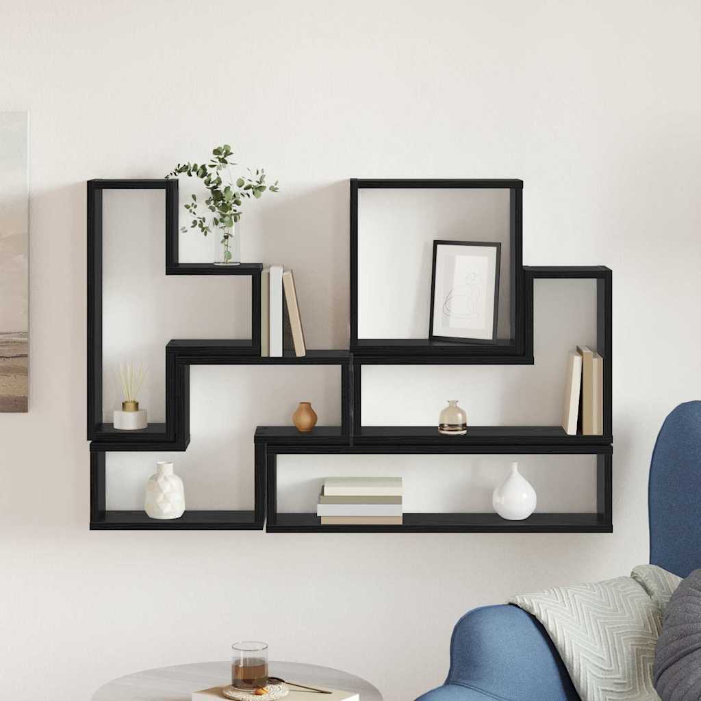 Wandregal Wandmontiert Schwarz Eichen-Optik 96 x 12 x 64 cm