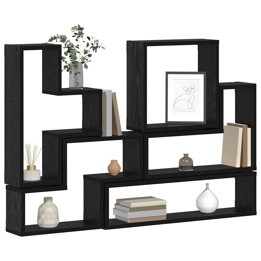 Wandregal Wandmontiert Schwarz Eichen-Optik 96 x 12 x 64 cm