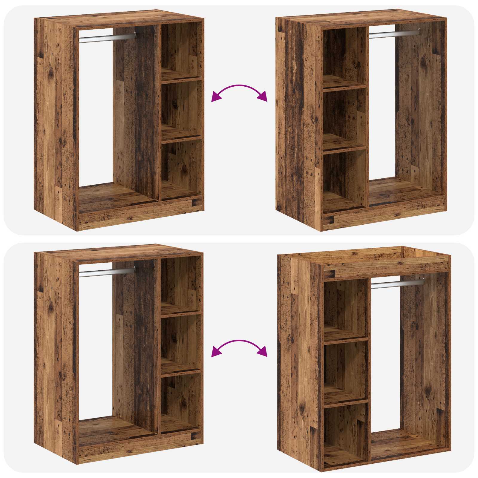 Kleiderschrank mit Regal mit Speicher Altholz 77 x 48 x 102 cm