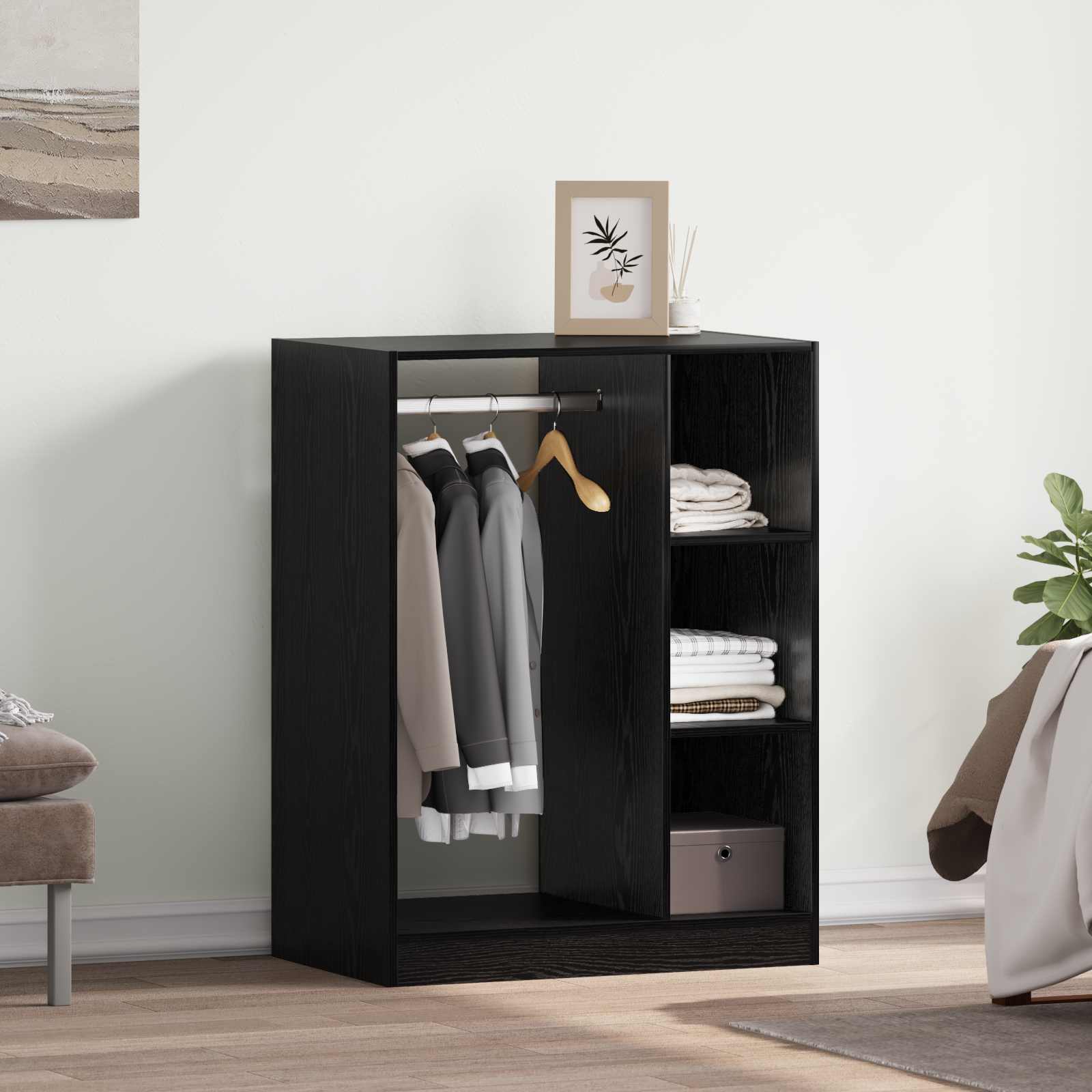 Kleiderschrank mit Regal Schwarz Eichen-Optik 77 x 48 x 102 cm