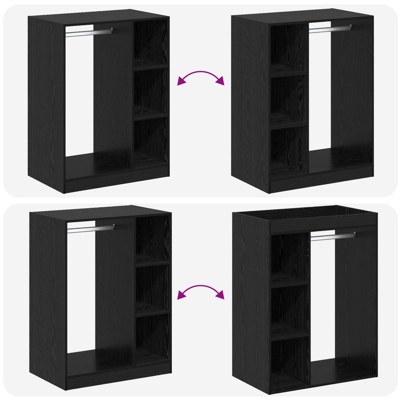 Kleiderschrank mit Regal Schwarz Eichen-Optik 77 x 48 x 102 cm