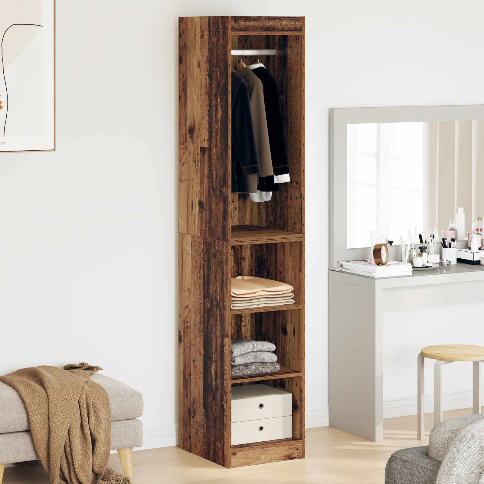 Kleiderschrank mit Regal mit Speicher Altholz 41 x 48 x 102 cm