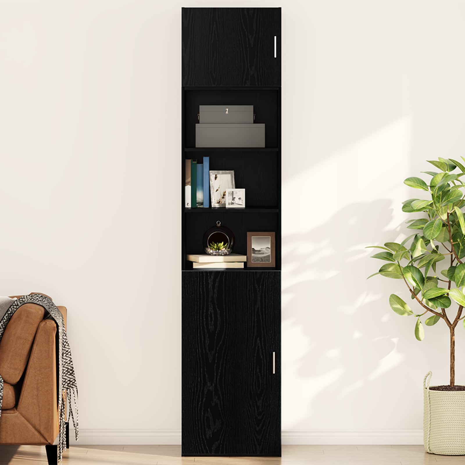 Wandschrank Wandmontiert Schwarz Eichen-Optik 50 x 42,5 x 40 cm
