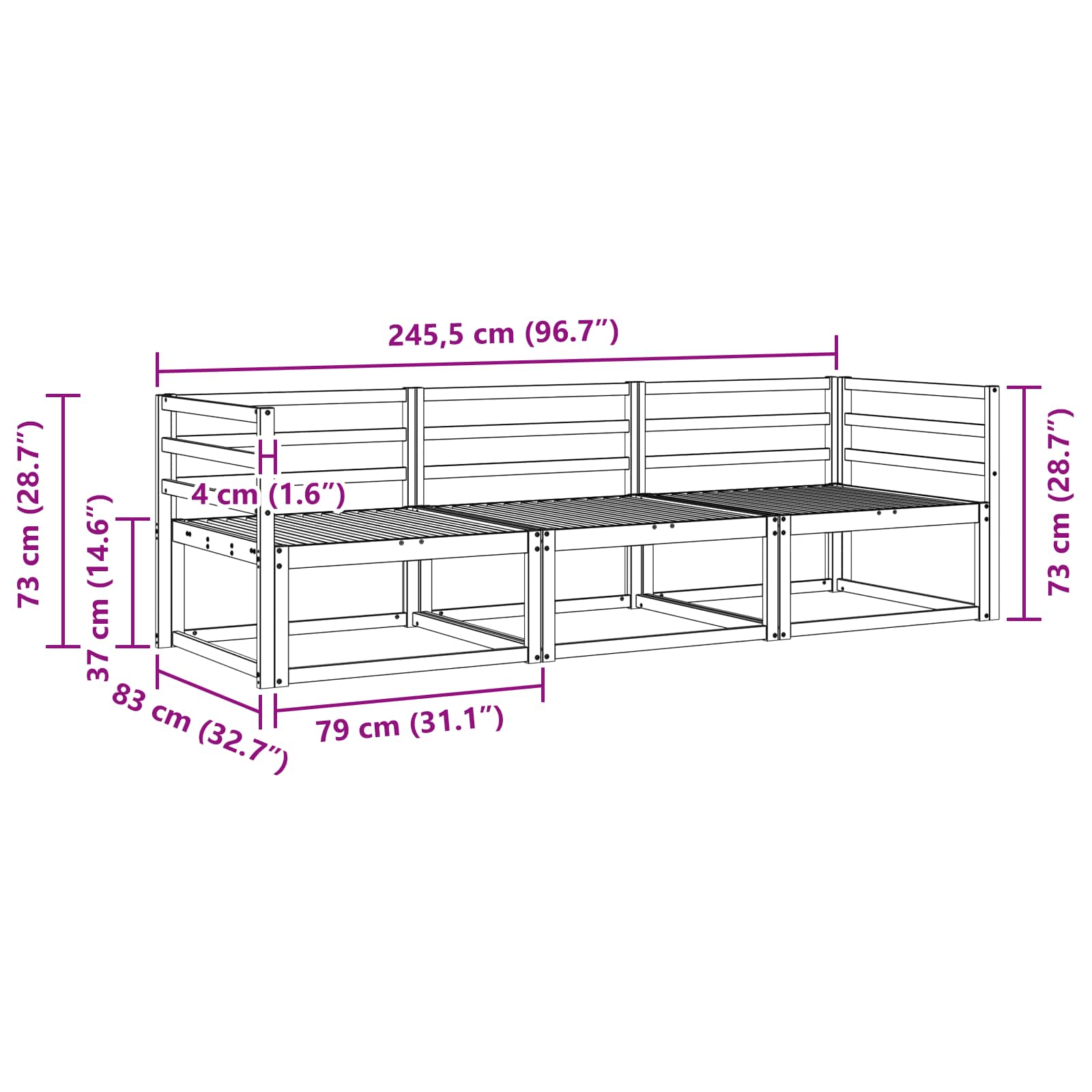 Outdoor-Sofagarnitur 3 pcs Weiß 245,5 x 83 x 73 cm