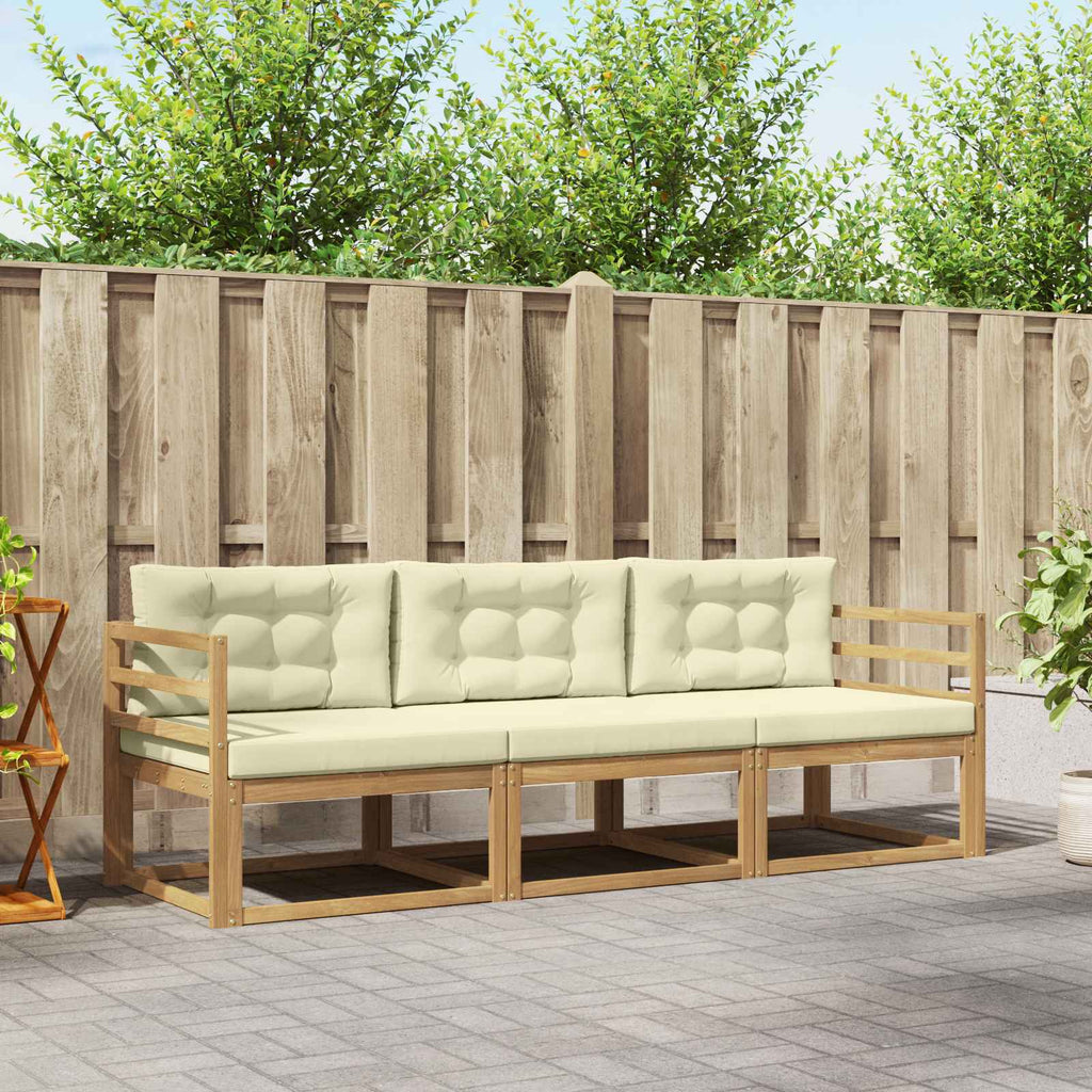 Outdoor-Sofagarnitur mit Kissen 3 pcs Weiß und Creme Polyester