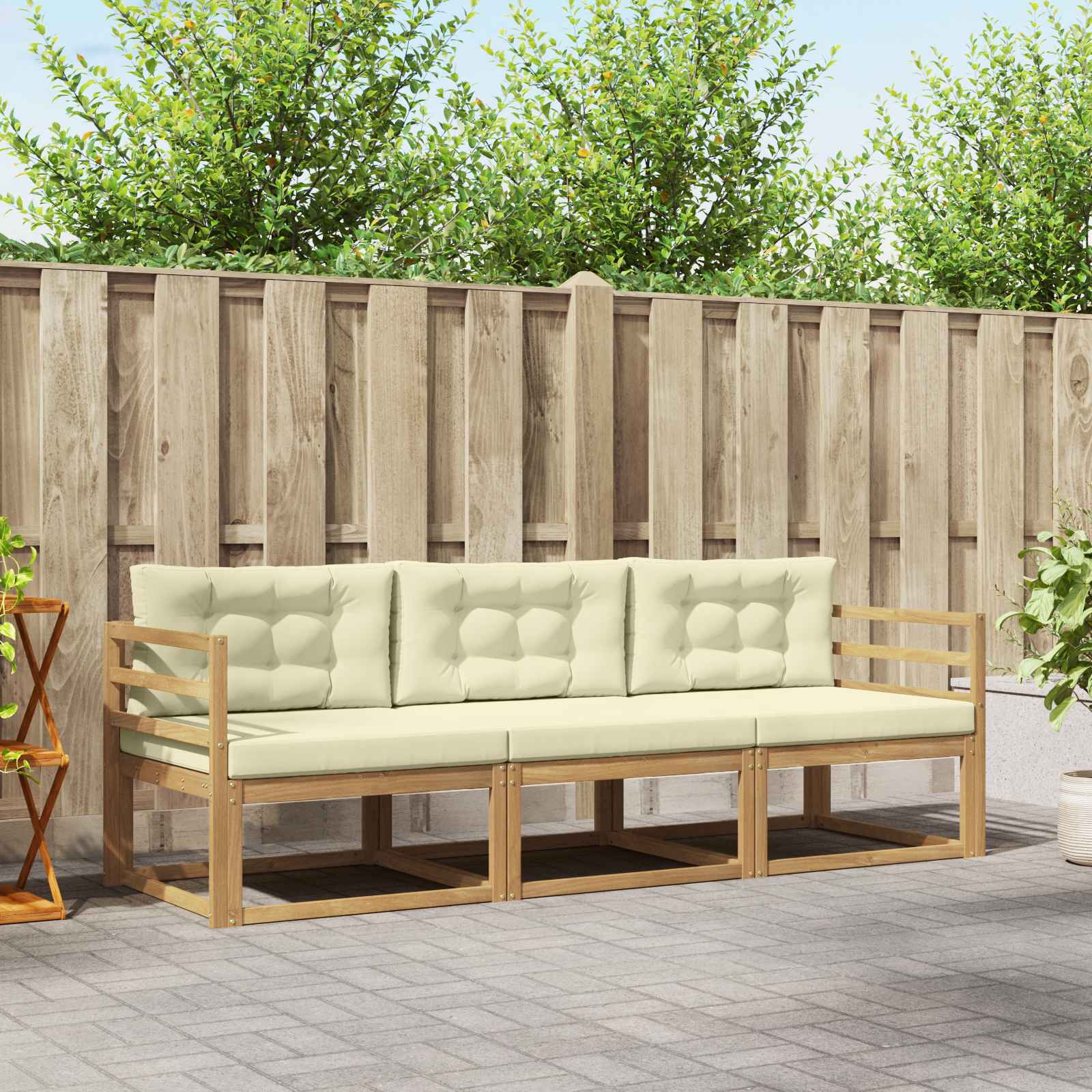Outdoor-Sofagarnitur mit Kissen 3 pcs Weiß und Creme Polyester