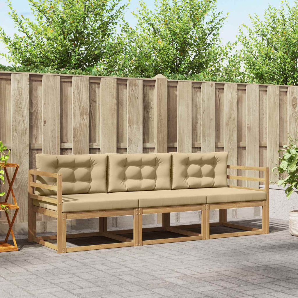 Outdoor-Sofagarnitur mit Kissen 3 pcs Weiß und Beige Polyester
