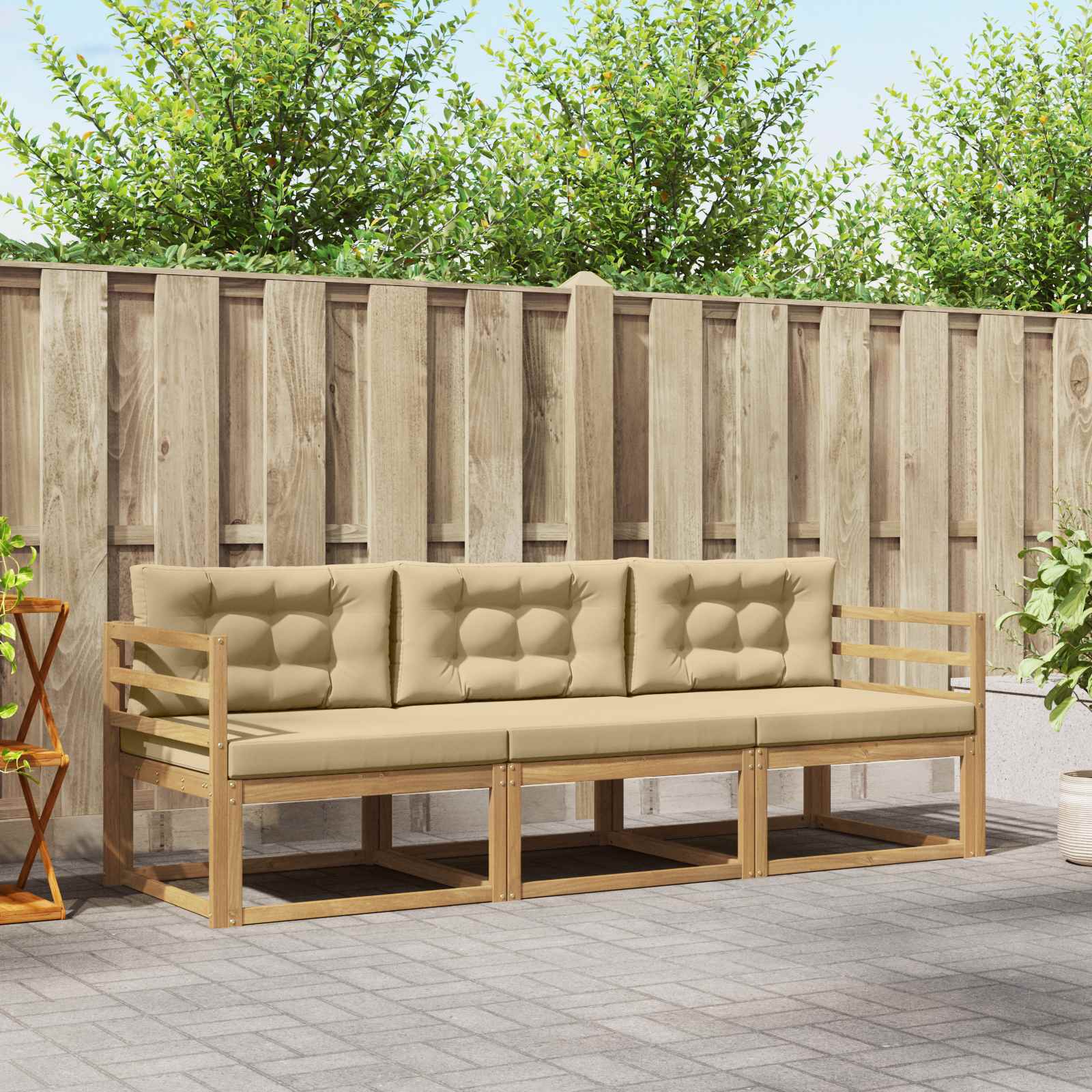 Outdoor-Sofagarnitur mit Kissen 3 pcs Weiß und Beige Polyester