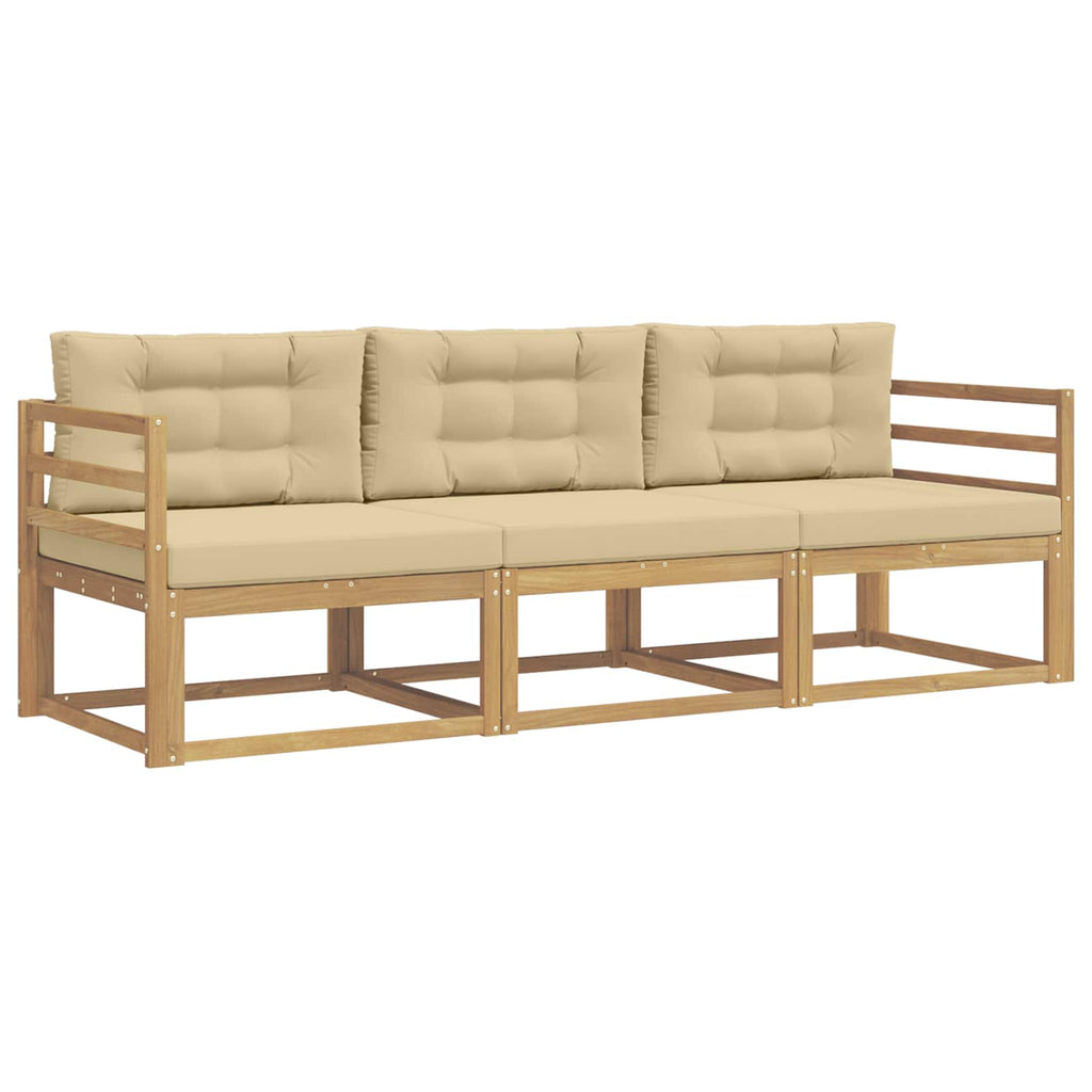 Outdoor-Sofagarnitur mit Kissen 3 pcs Weiß und Beige Polyester