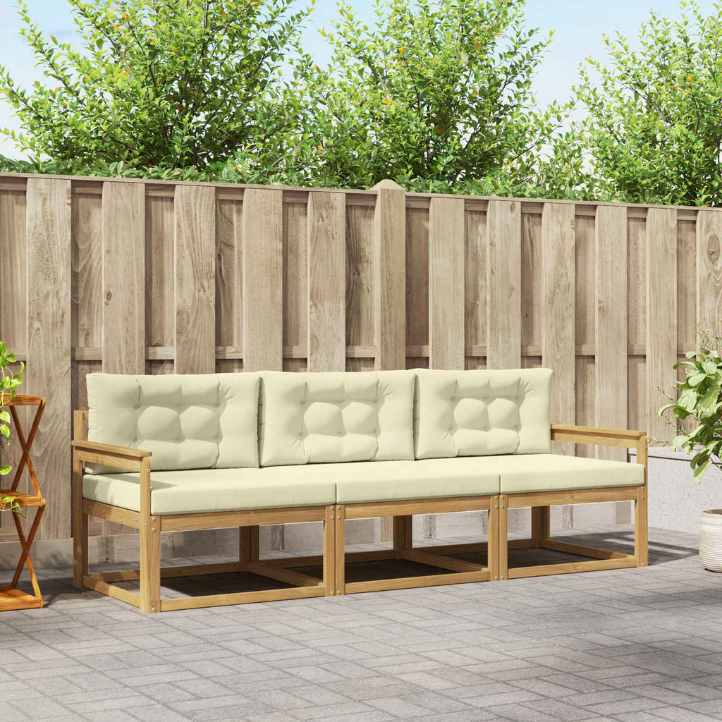 Outdoor-Sofagarnitur mit Kissen 3 pcs Weiß und Creme Polyester