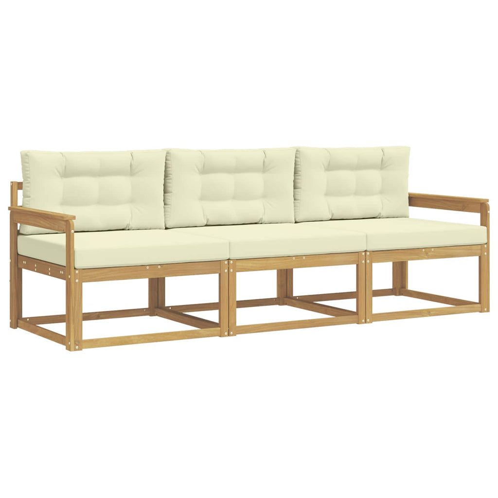 Outdoor-Sofagarnitur mit Kissen 3 pcs Weiß und Creme Polyester