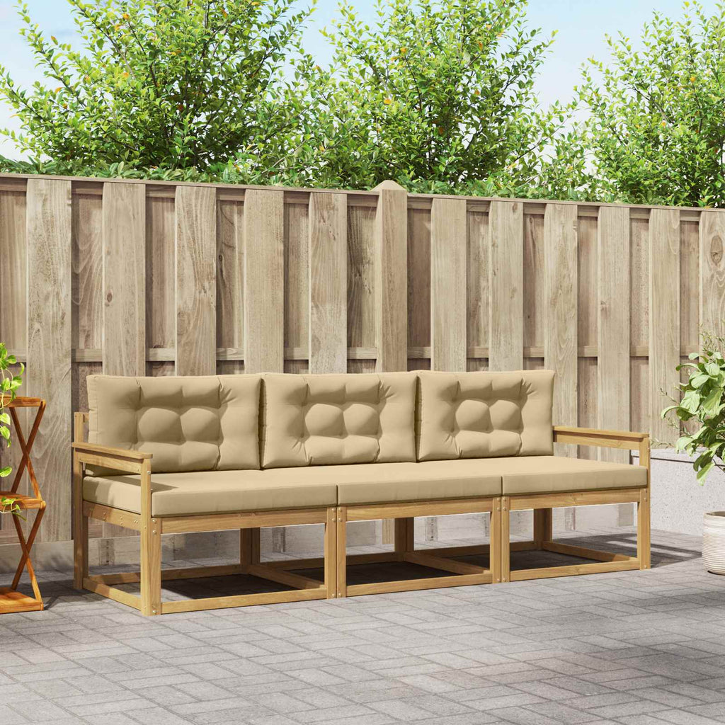 Outdoor-Sofagarnitur mit Kissen 3 pcs Weiß und Beige Polyester