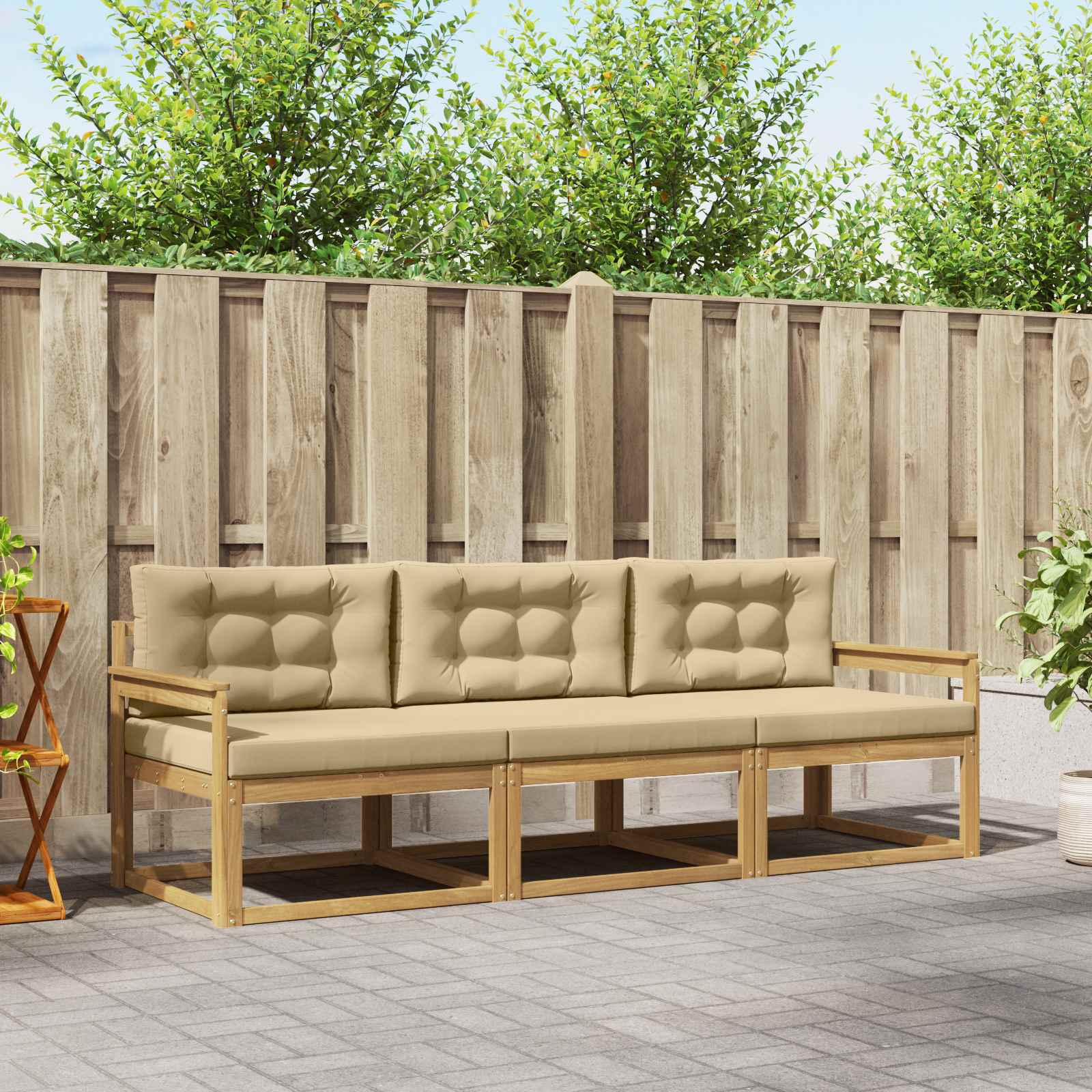 Outdoor-Sofagarnitur mit Kissen 3 pcs Weiß und Beige Polyester