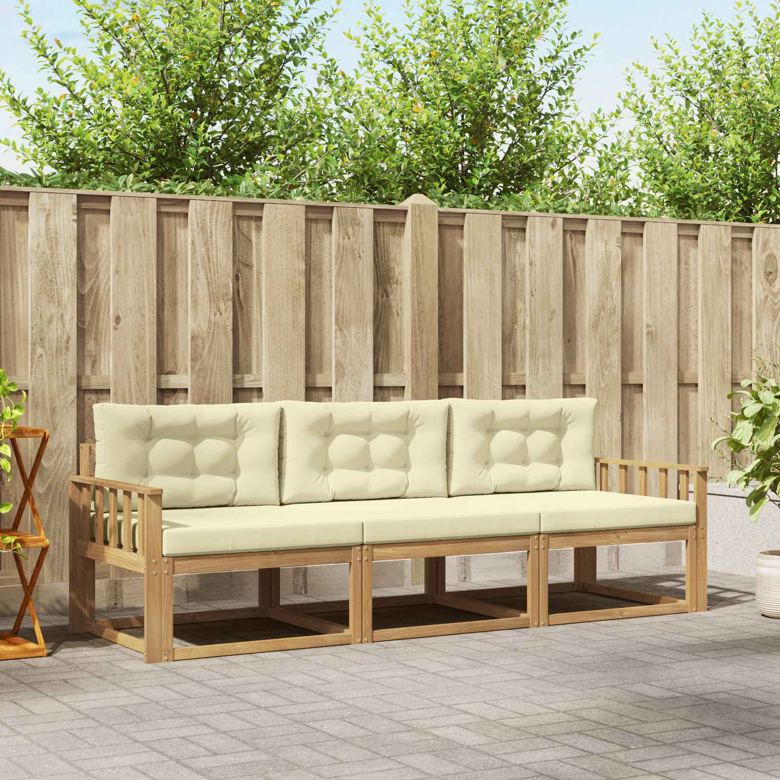 Outdoor-Sofagarnitur mit Kissen 3 pcs Weiß und Creme Polyester