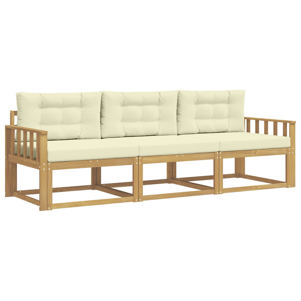 Outdoor-Sofagarnitur mit Kissen 3 pcs Weiß und Creme Polyester