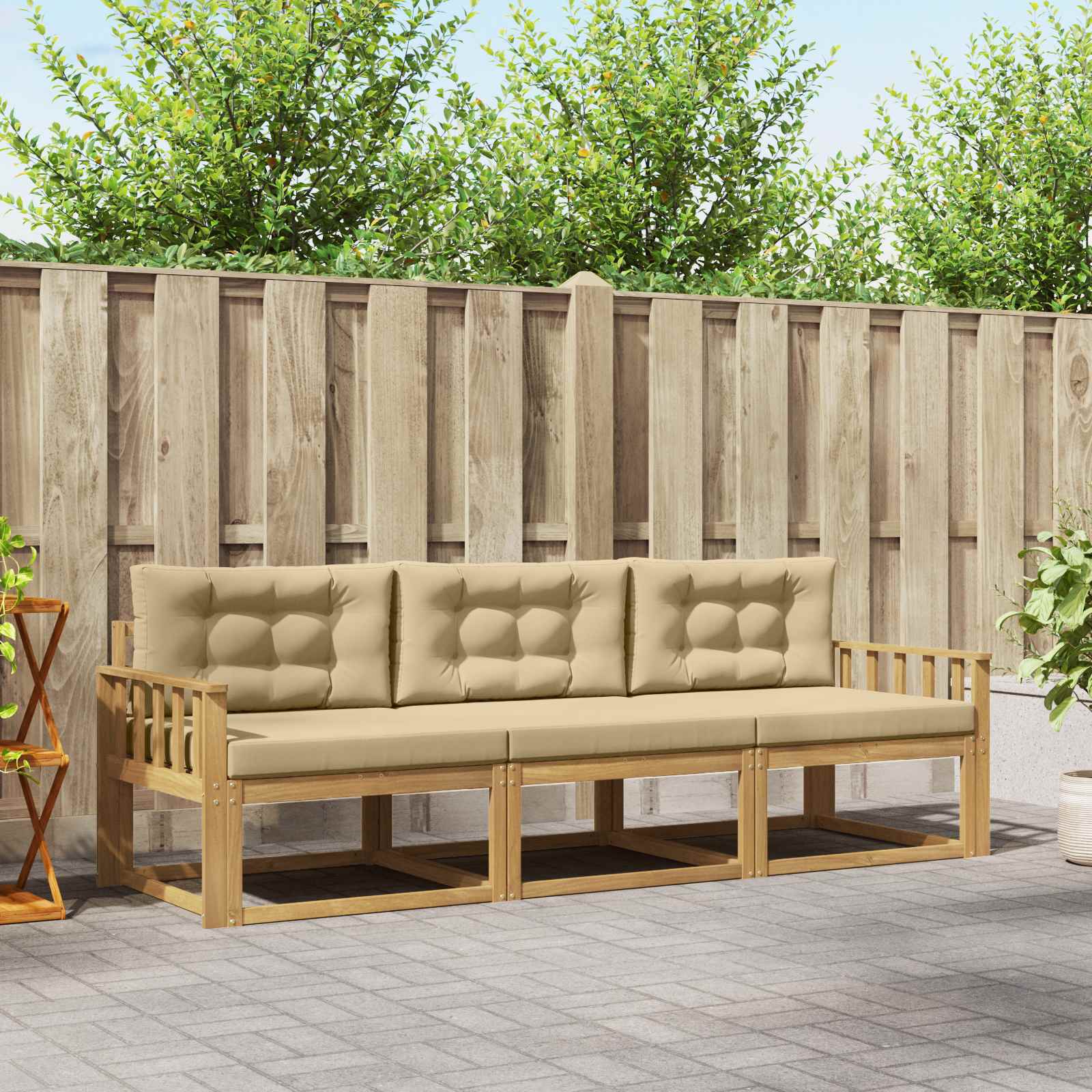 Outdoor-Sofagarnitur mit Kissen 3 pcs Weiß und Beige Polyester