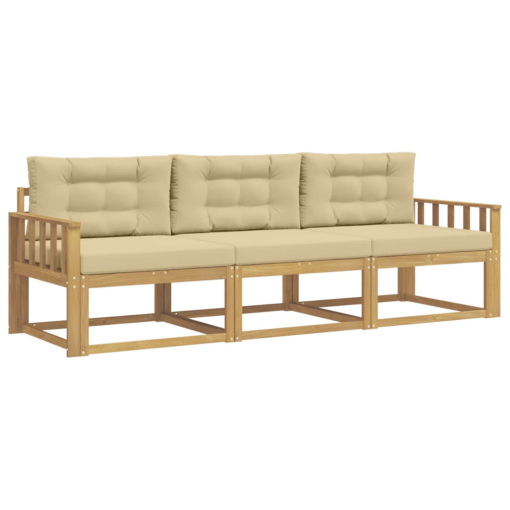 Outdoor-Sofagarnitur mit Kissen 3 pcs Weiß und Beige Polyester