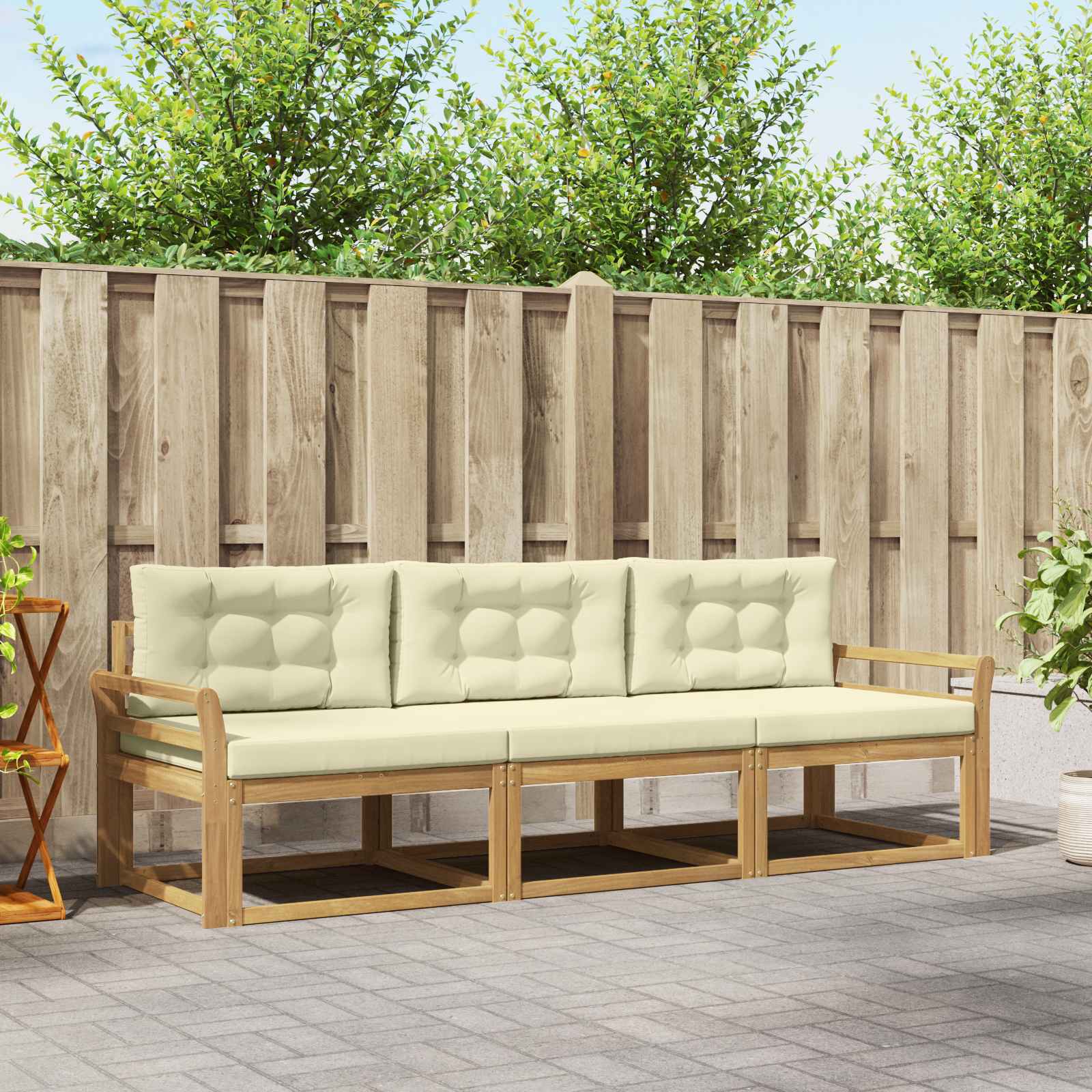 Outdoor-Sofagarnitur mit Kissen 3 pcs Weiß und Creme Polyester