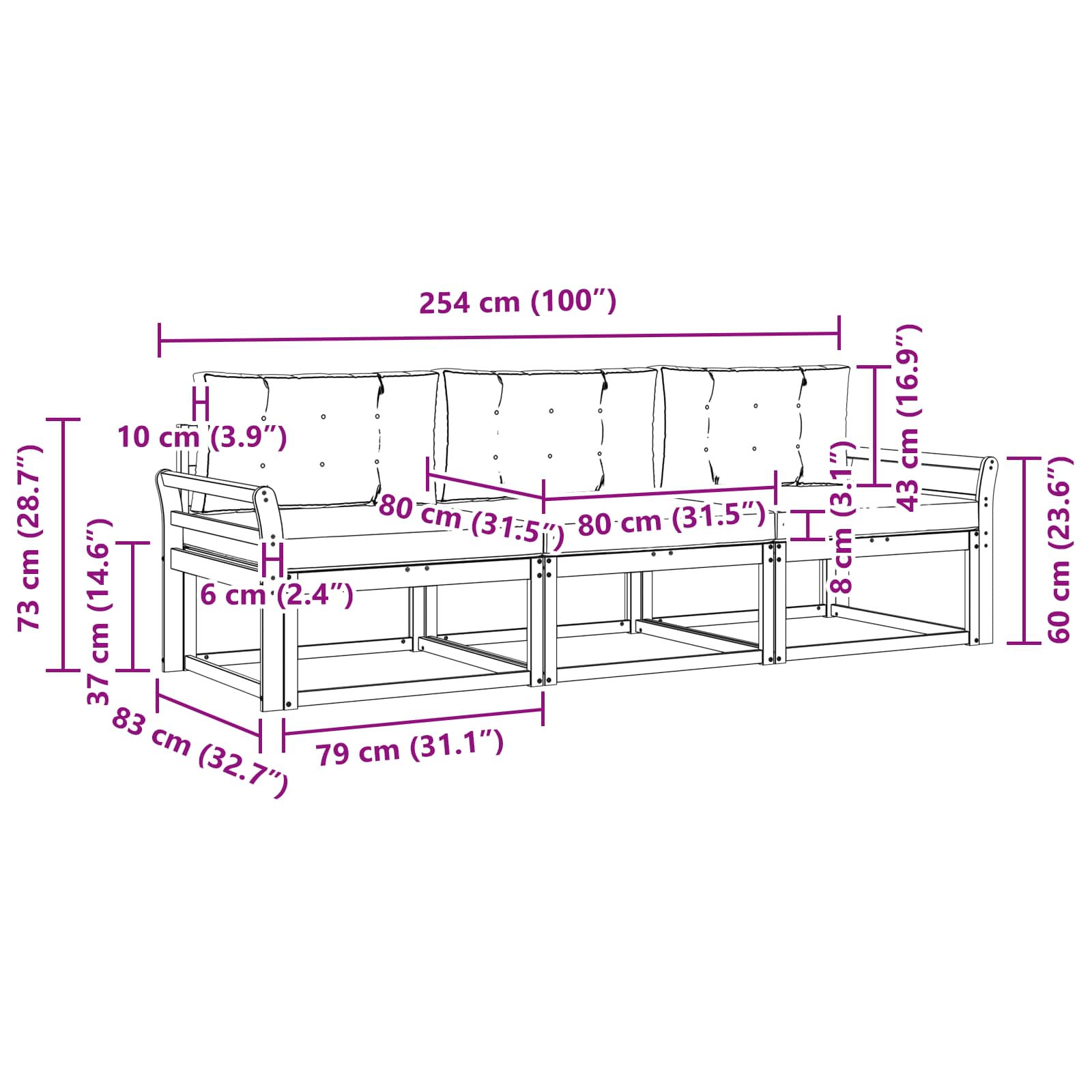 Outdoor-Sofagarnitur 3 pcs Weiß und Anthrazit Polyester