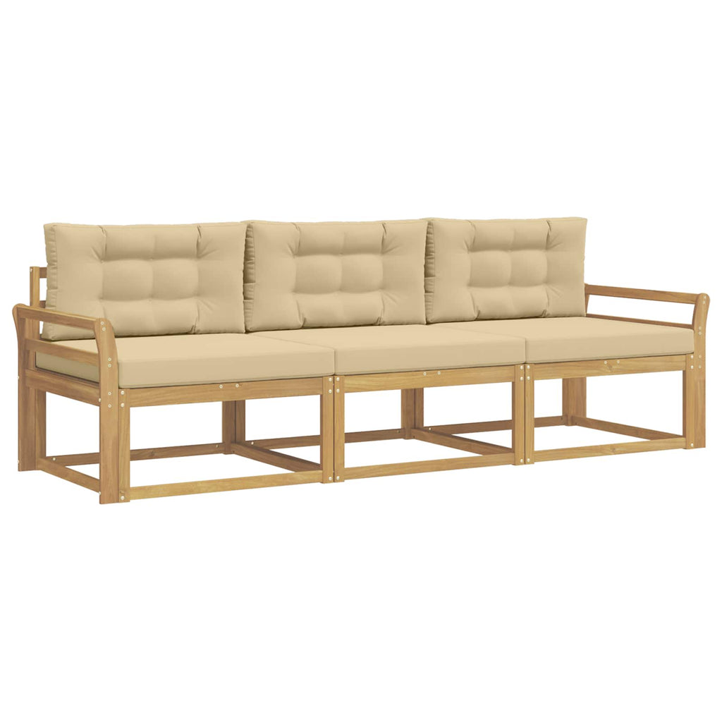 Outdoor-Sofagarnitur mit Kissen 3 pcs Weiß und Beige Polyester