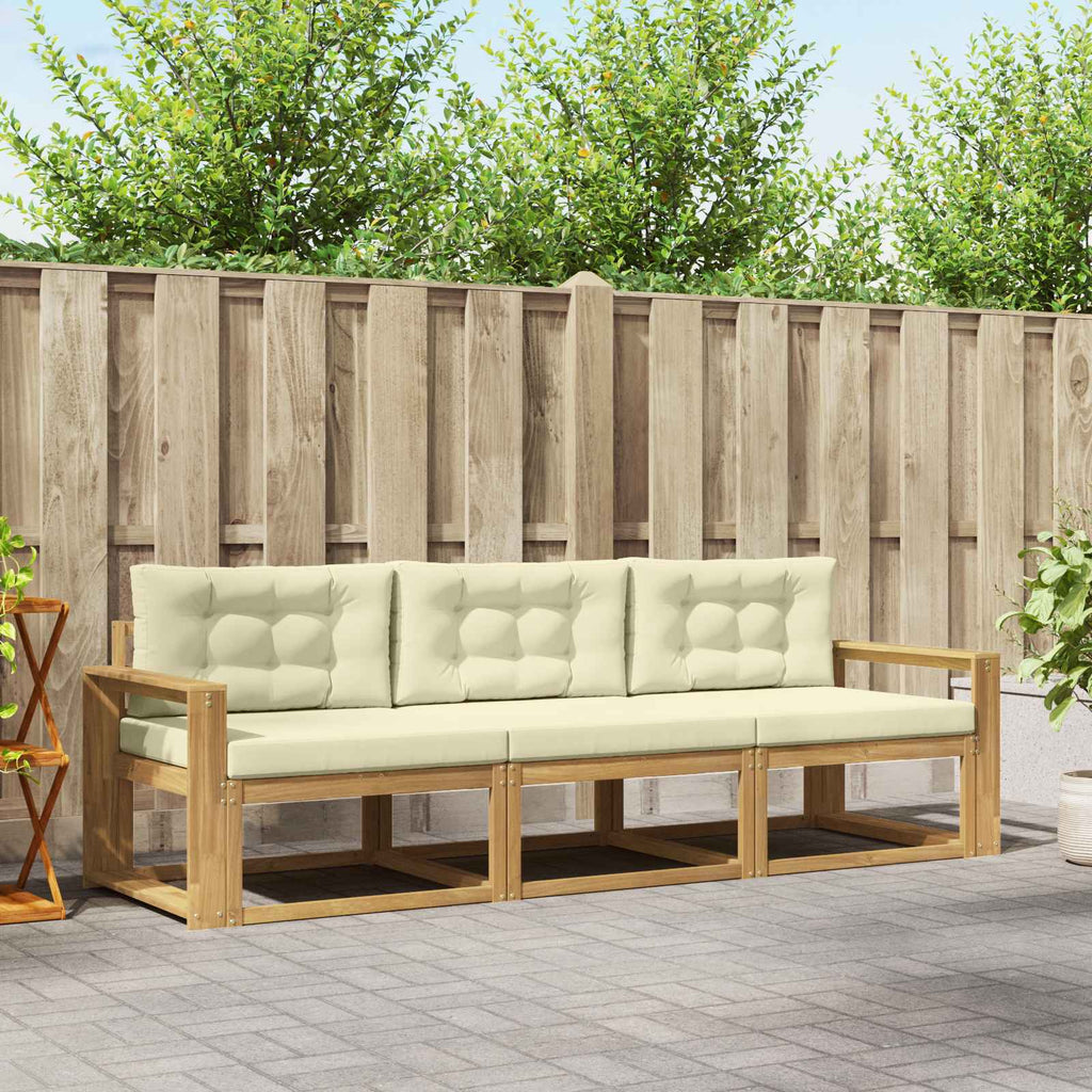 Outdoor-Sofagarnitur mit Kissen 3 pcs Weiß und Creme Polyester