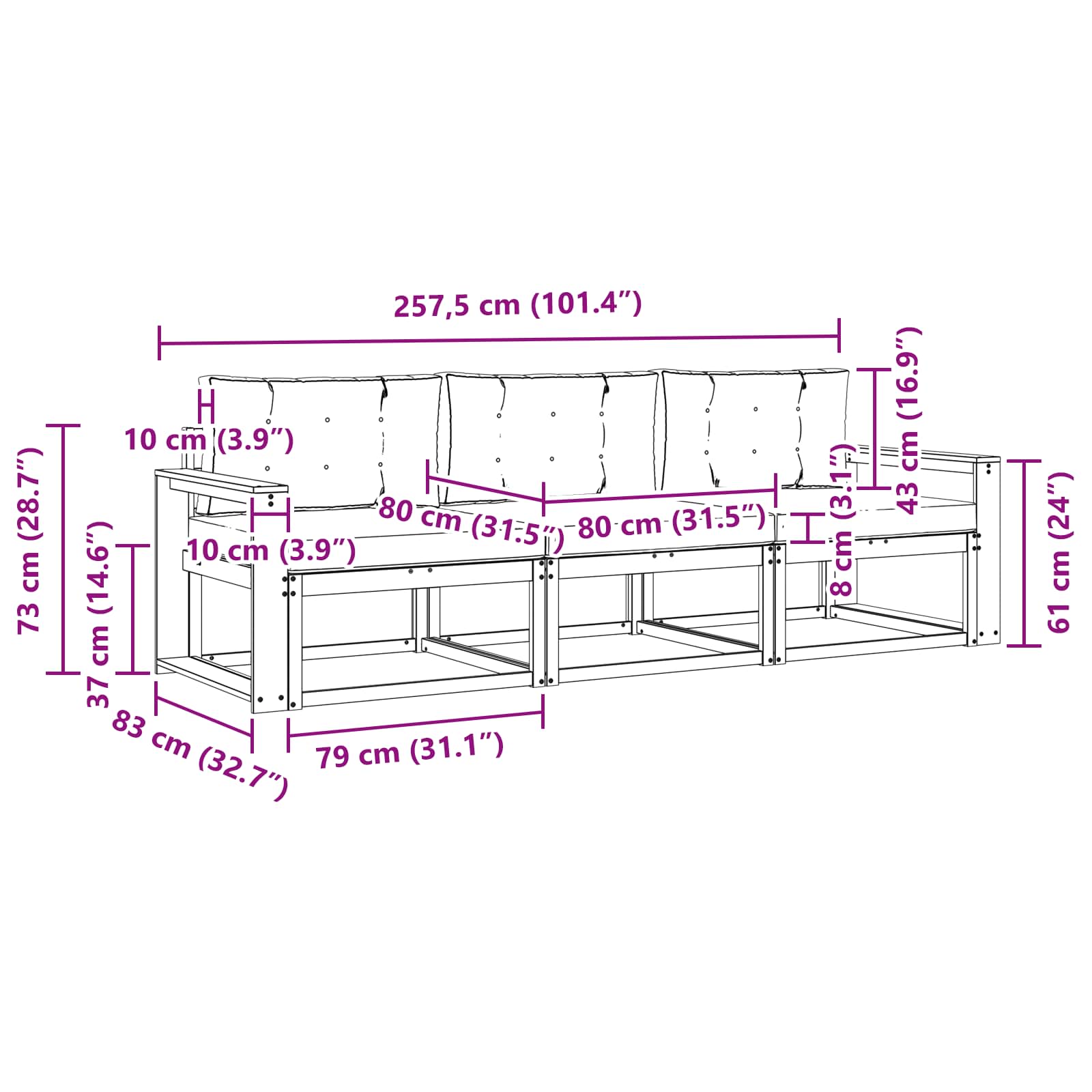Outdoor-Sofagarnitur 3 pcs Weiß und Hellgrau Polyester