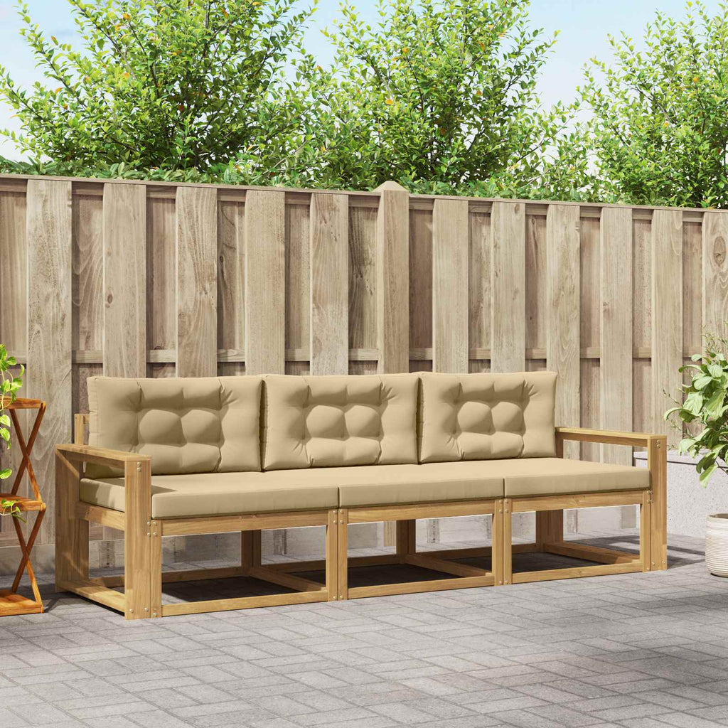 Outdoor-Sofagarnitur mit Kissen 3 pcs Weiß und Beige Polyester