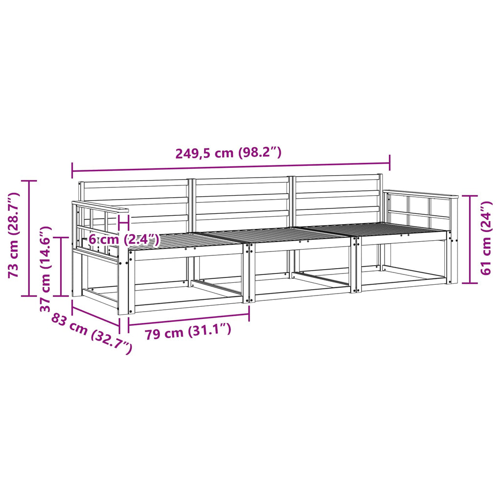 Outdoor-Sofagarnitur 3 pcs Weiß 249,5 x 83 x 73 cm