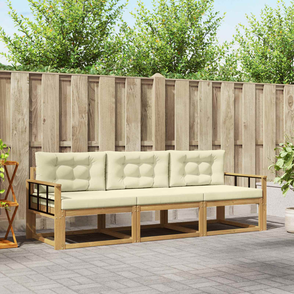 Outdoor-Sofagarnitur mit Kissen 3 pcs Weiß und Creme Polyester