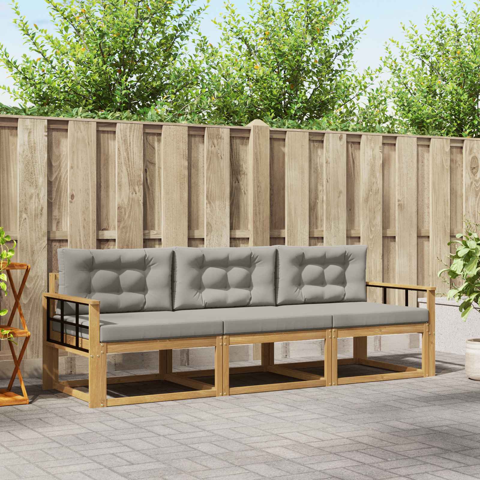 Outdoor-Sofagarnitur 3 pcs Weiß und Hellgrau Polyester