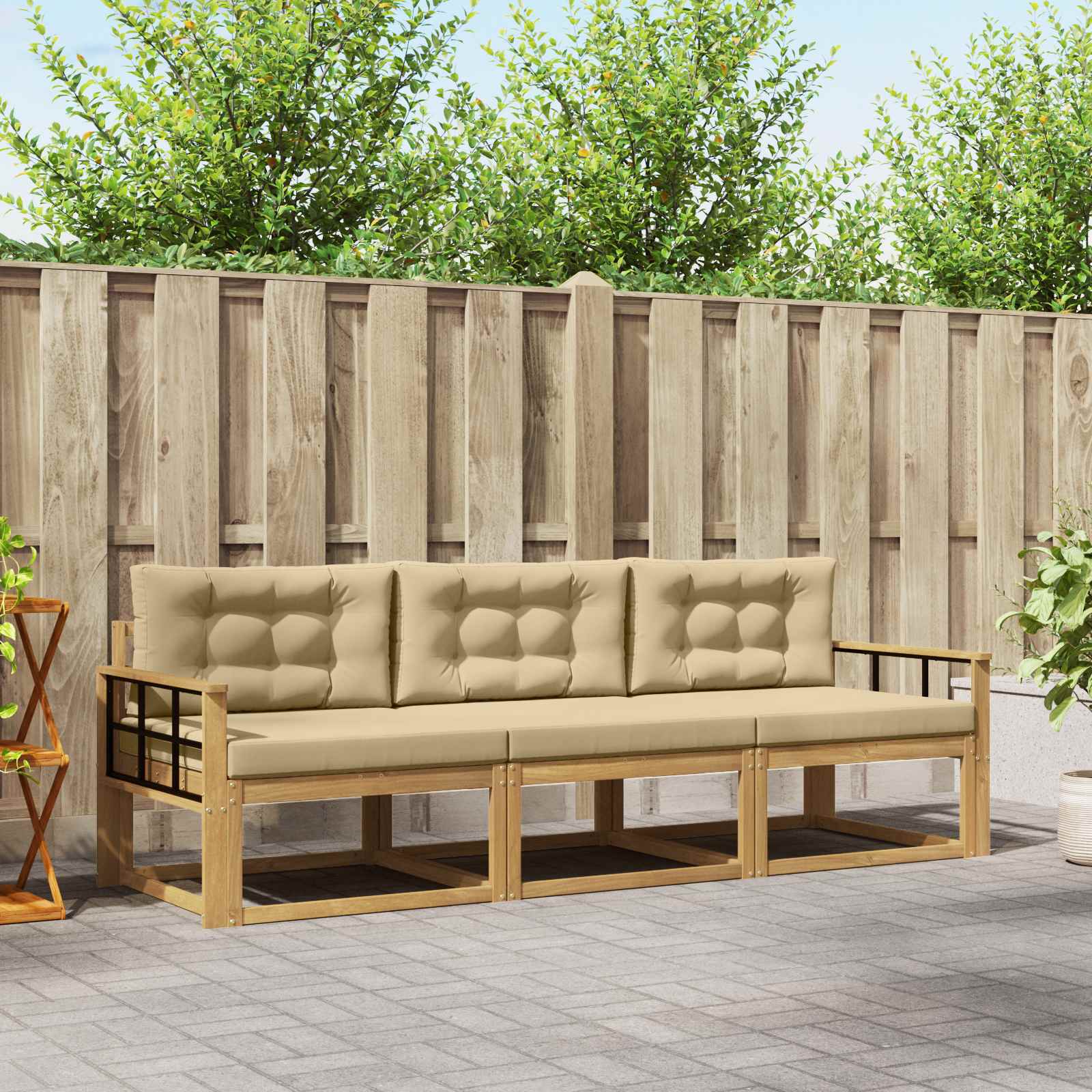 Outdoor-Sofagarnitur mit Kissen 3 pcs Weiß und Beige Polyester