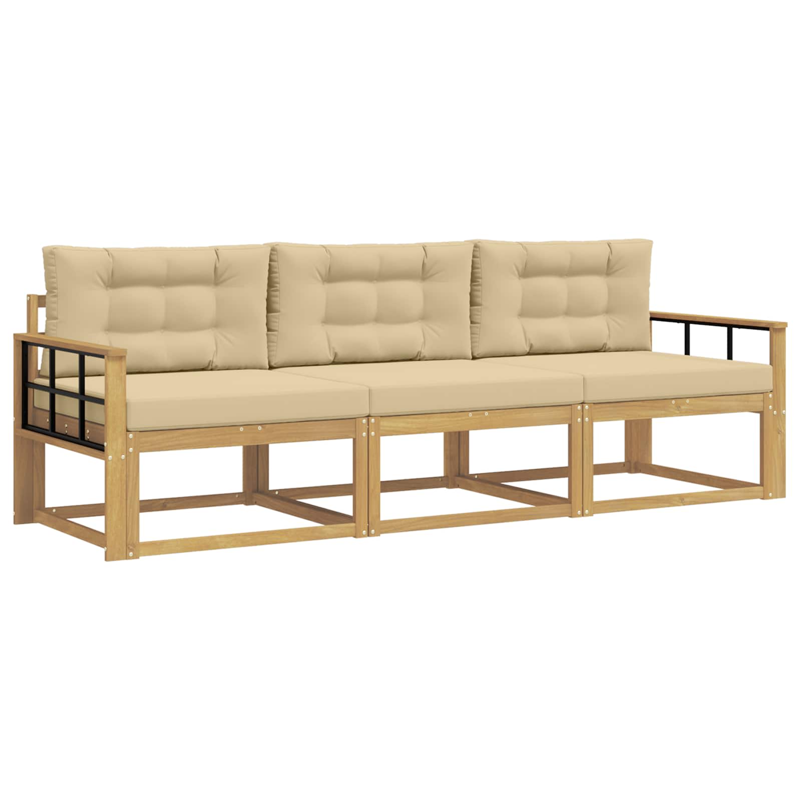 Outdoor-Sofagarnitur mit Kissen 3 pcs Weiß und Beige Polyester