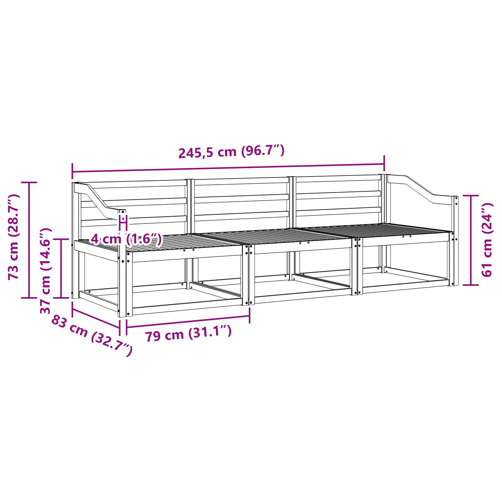 Outdoor-Sofagarnitur 3 pcs Weiß 245,5 x 83 x 73 cm