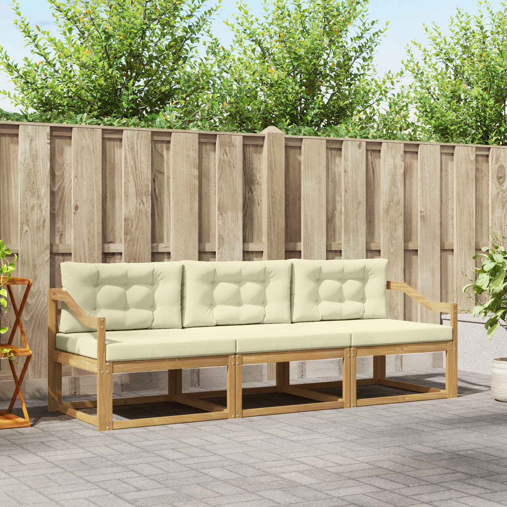 Outdoor-Sofagarnitur mit Kissen 3 pcs Weiß und Creme Polyester