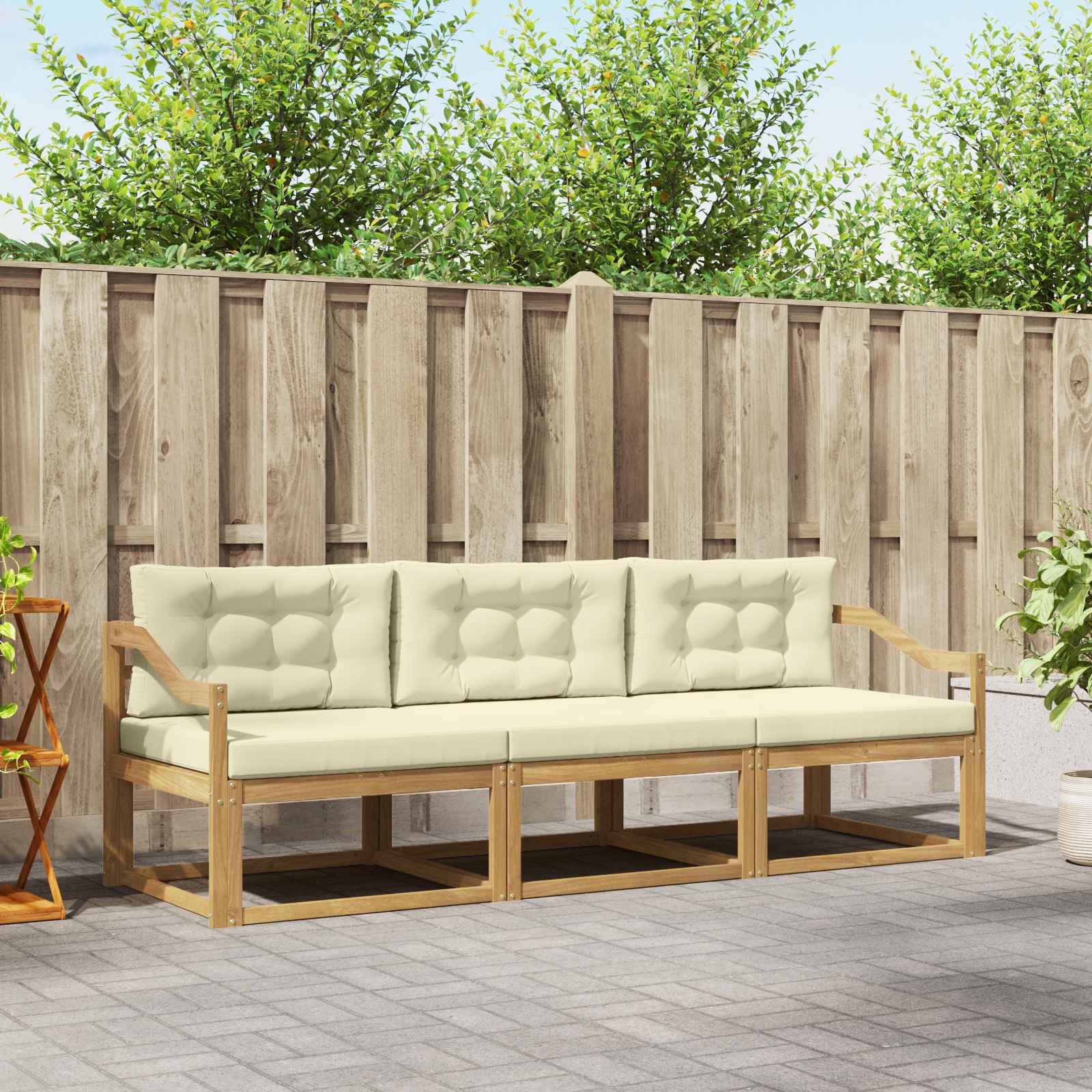 Outdoor-Sofagarnitur mit Kissen 3 pcs Weiß und Creme Polyester