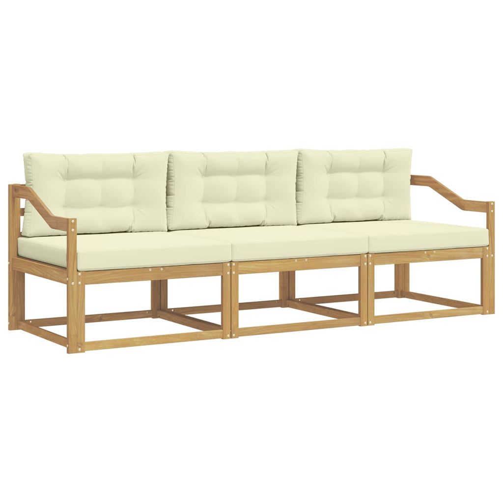 Outdoor-Sofagarnitur mit Kissen 3 pcs Weiß und Creme Polyester