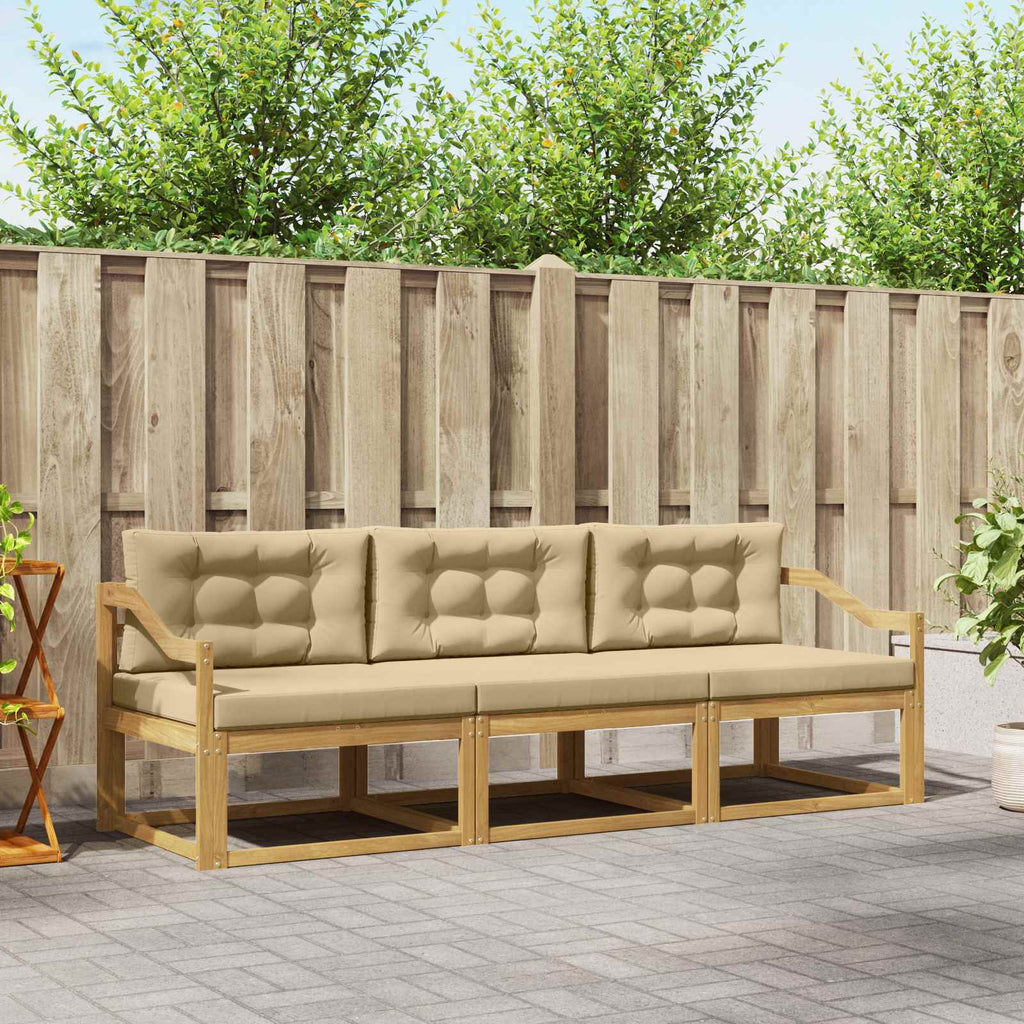 Outdoor-Sofagarnitur mit Kissen 3 pcs Weiß und Beige Polyester