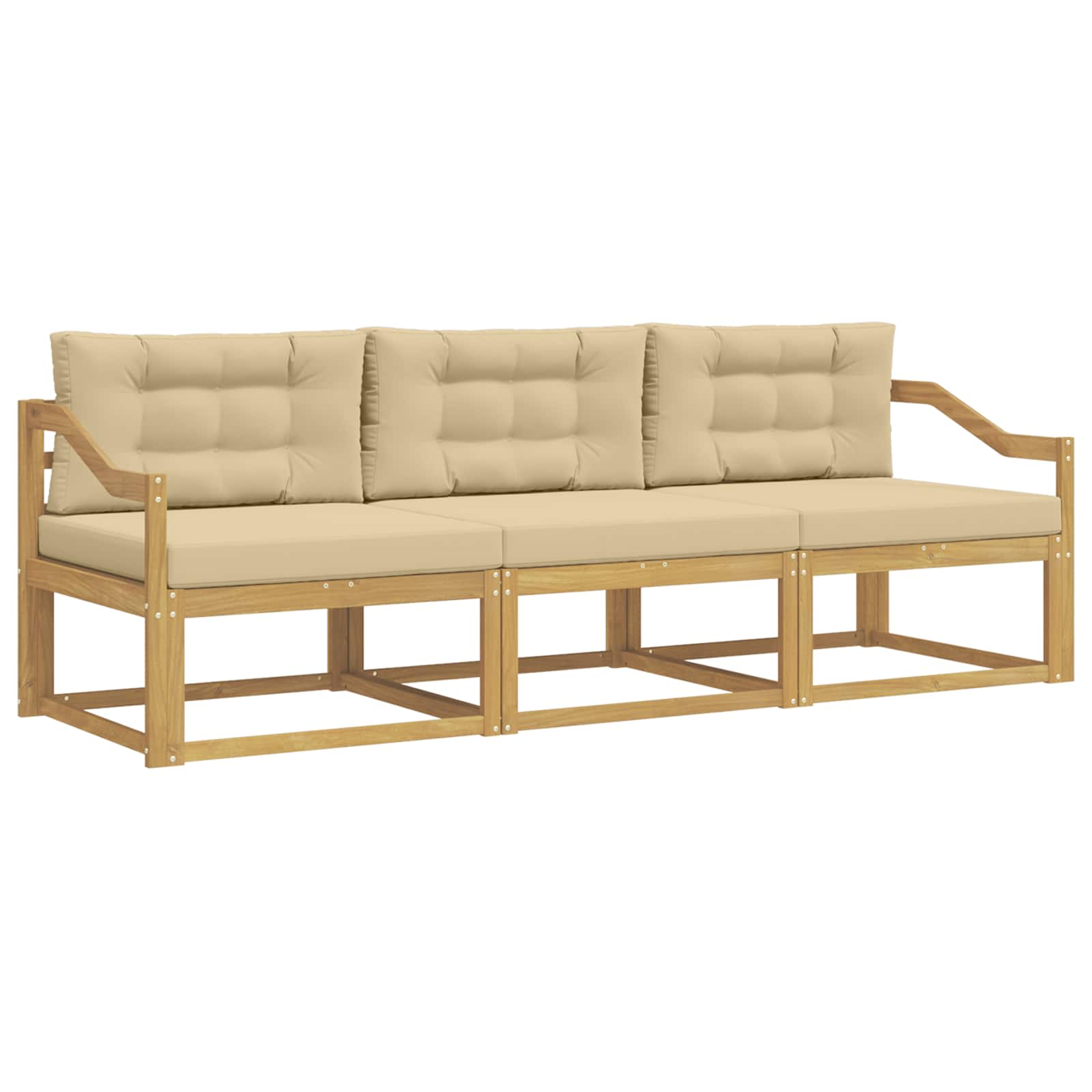 Outdoor-Sofagarnitur mit Kissen 3 pcs Weiß und Beige Polyester