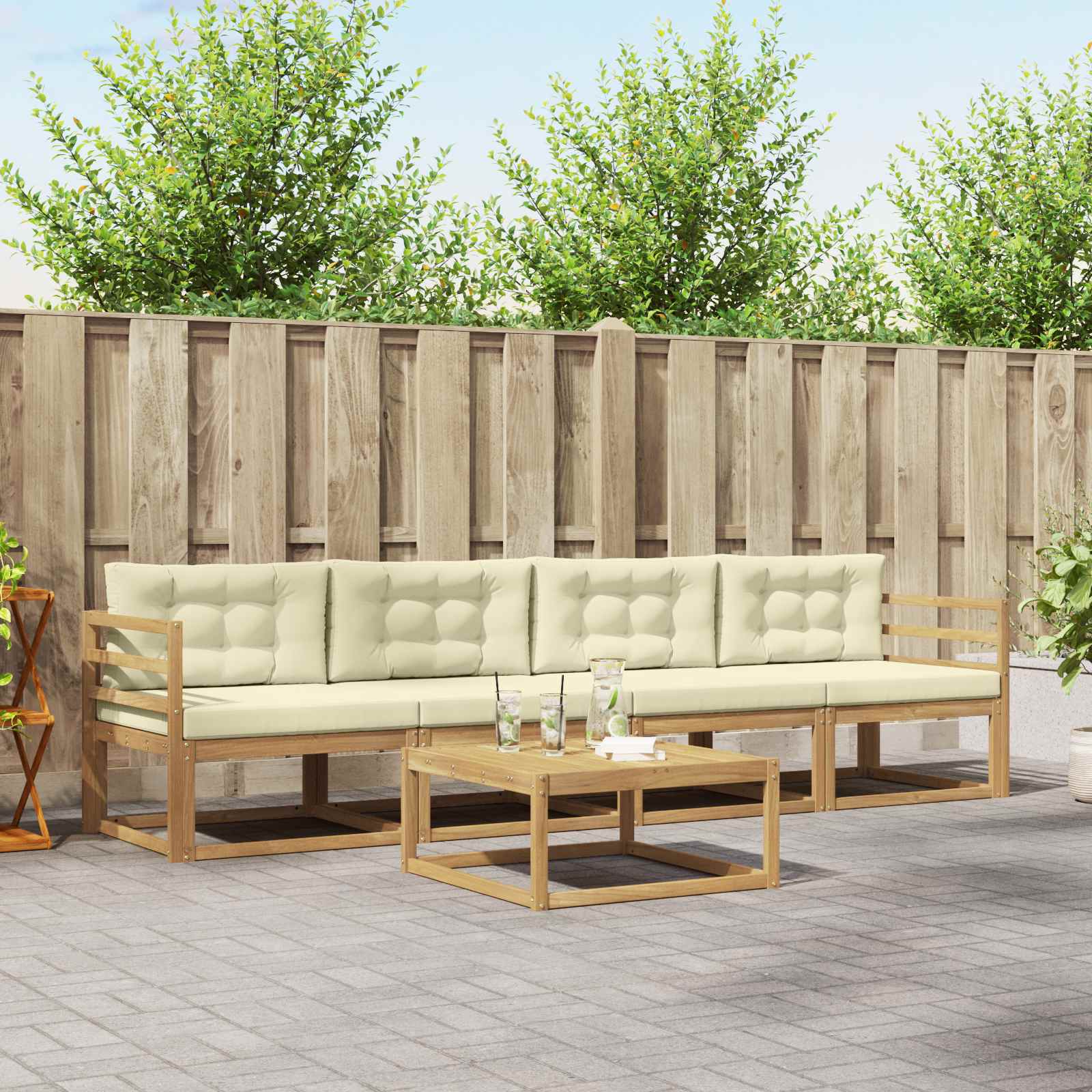 Outdoor-Sofagarnitur mit Kissen 4 pcs Weiß und Creme