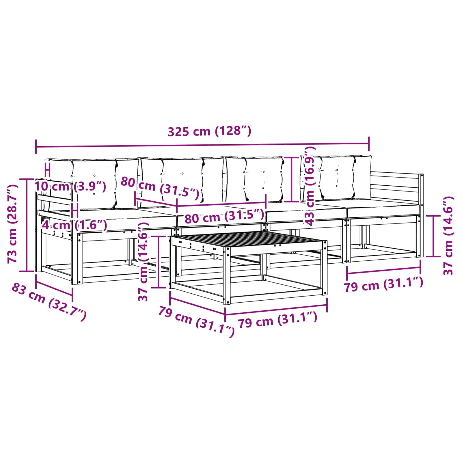Outdoor-Sofagarnitur mit Kissen 4 pcs Weiß und Anthrazit
