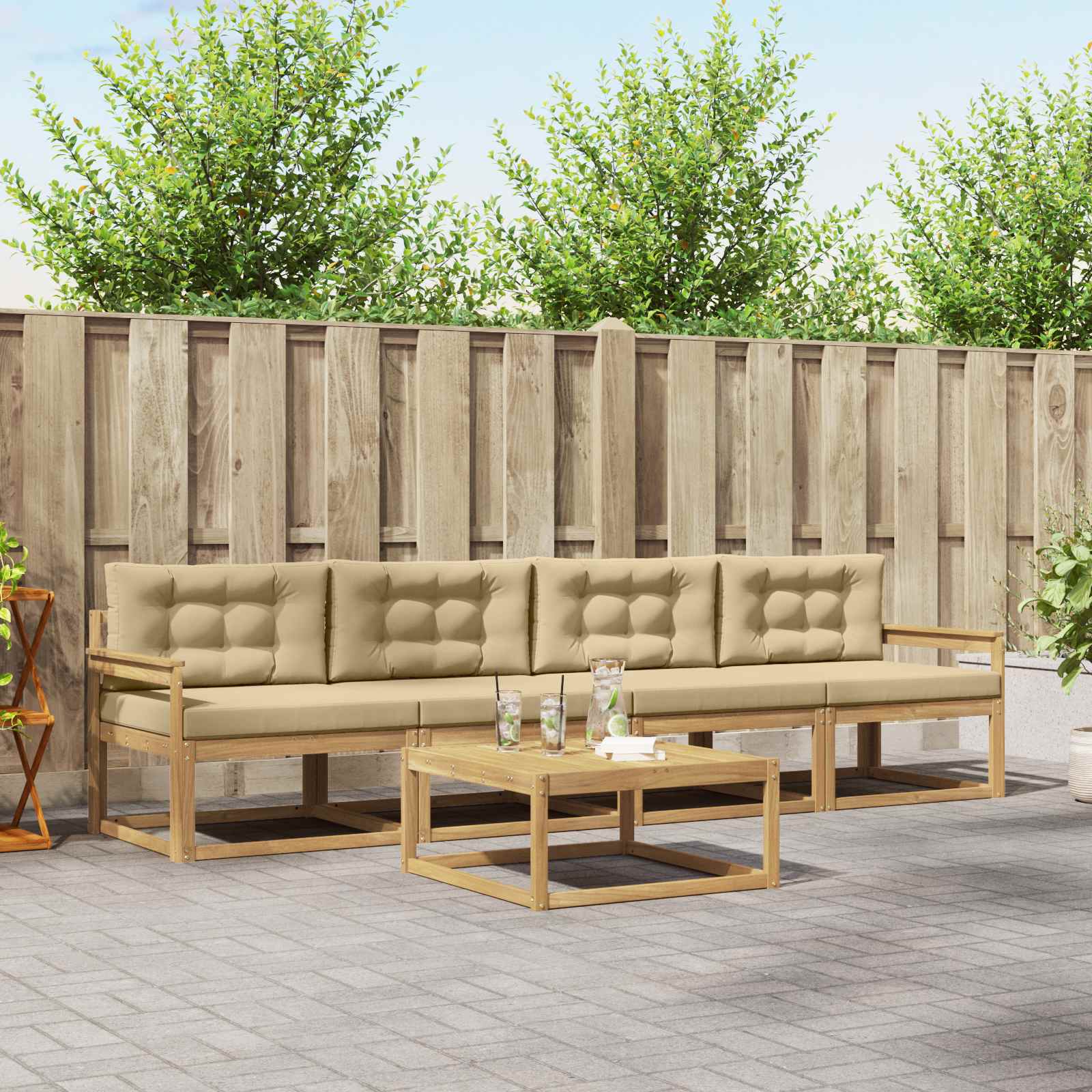 Outdoor-Sofagarnitur mit Kissen 4 pcs Weiß und Beige