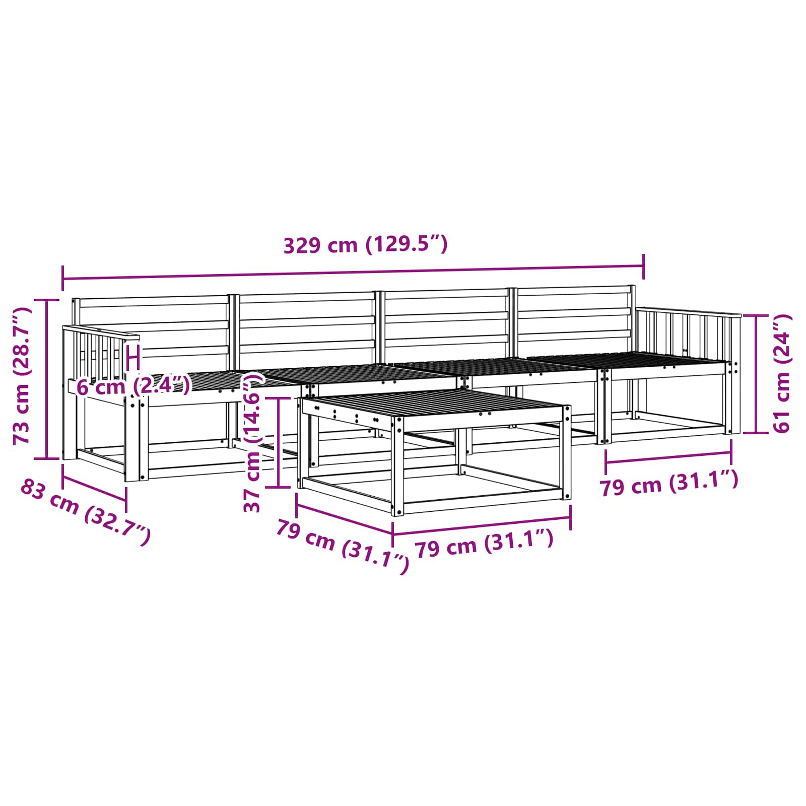 Outdoor-Sofagarnitur 5 pcs Weiß 79 x 79 x 37 cm