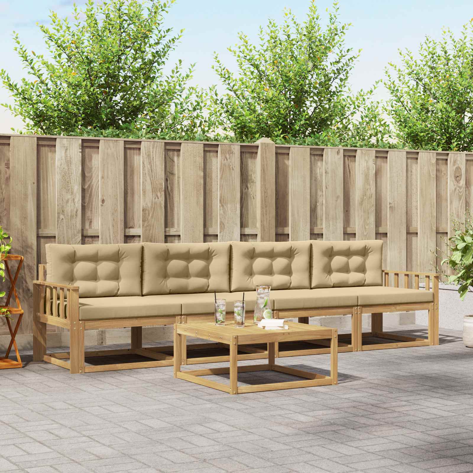 Outdoor-Sofagarnitur mit Kissen 4 pcs Weiß und Beige