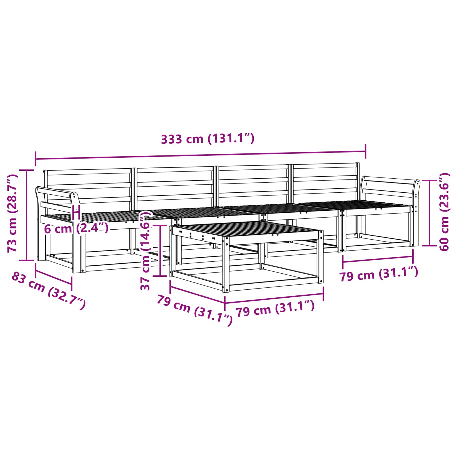 Outdoor-Sofagarnitur 5 pcs Weiß 79 x 79 x 37 cm