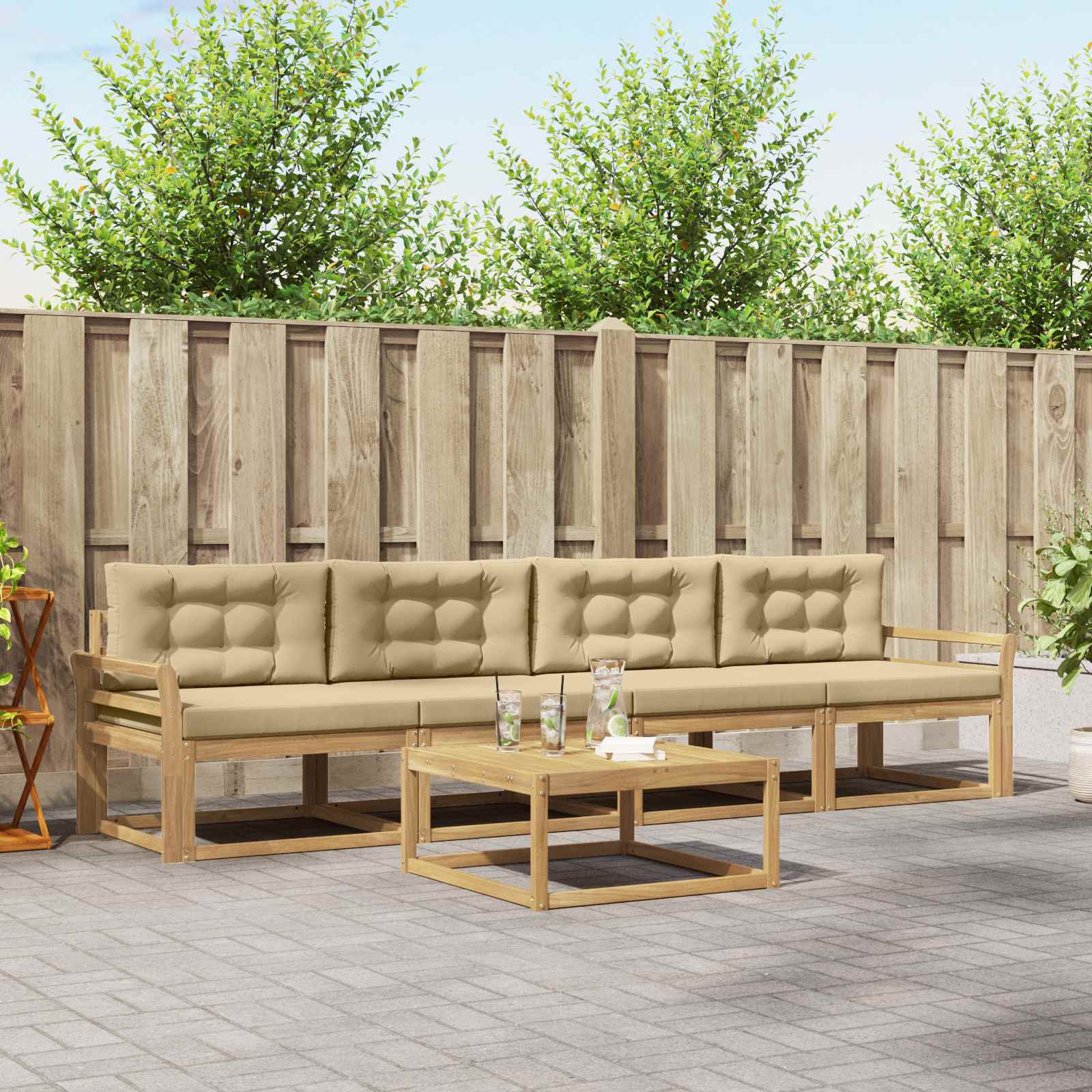Outdoor-Sofagarnitur mit Kissen 4 pcs Weiß und Beige