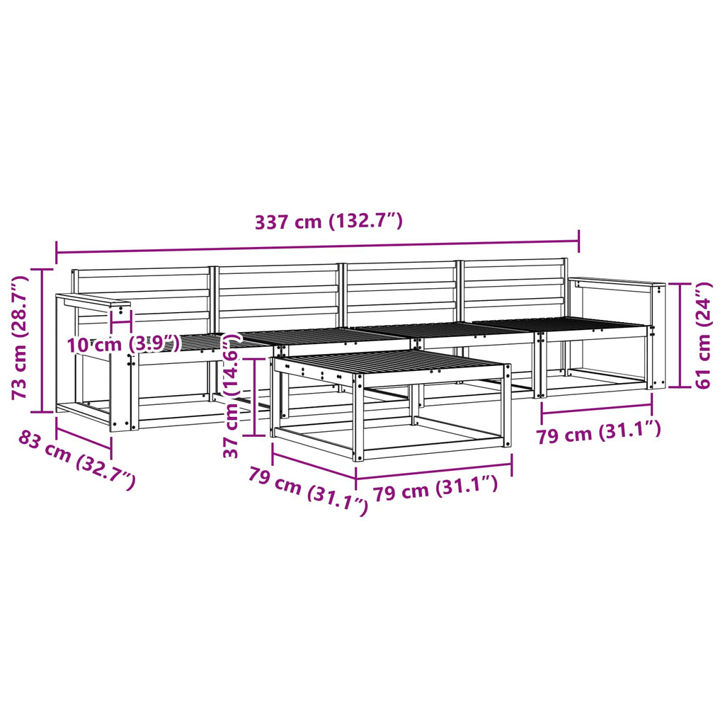 Outdoor-Sofagarnitur 5 pcs Weiß 79 x 79 x 37 cm